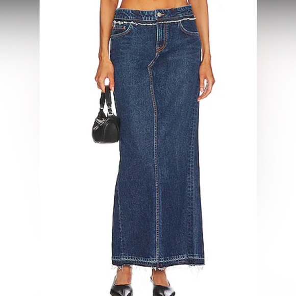 NWT Revolve GRLFRND Denim Cameron Low Rise Column Maxi Skirt Back Slit 24 - Picture 1 of 11